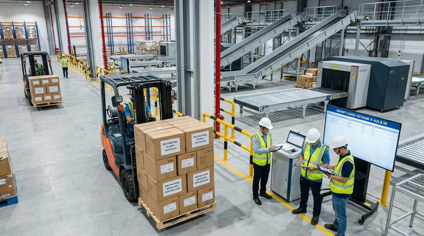 Quy trình vận chuyển hàng đi Úc tại kho logistics